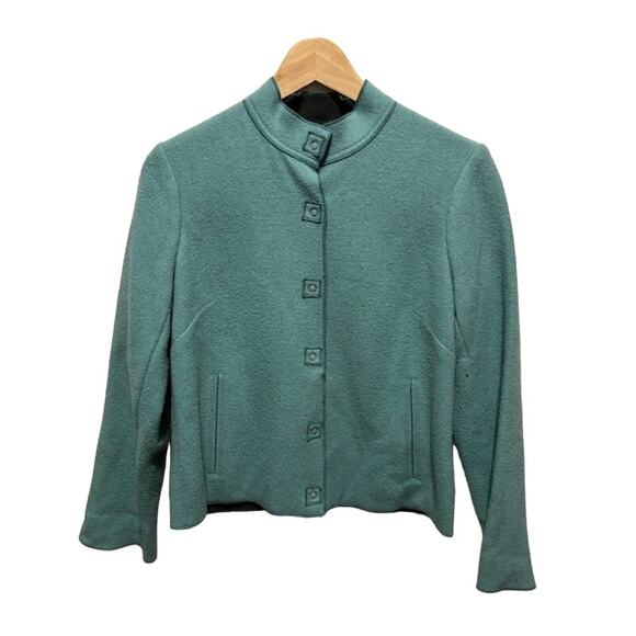 Sigrid Olsen Jacket Green Blue Wool Blend Coat Snap Closure Women's S - Picture 1 of 10